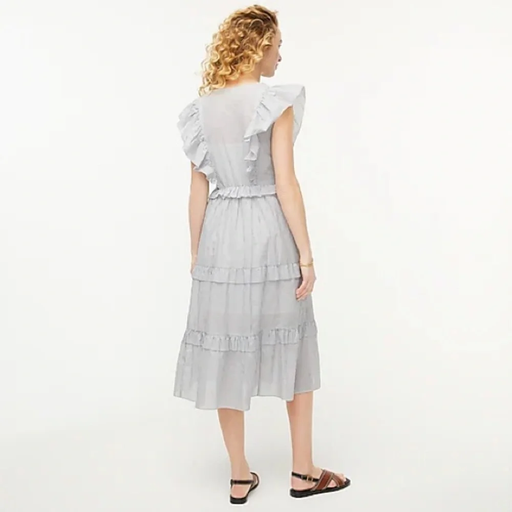 J.Crew Ruffle-sleeve cotton voile dress in stripe AX318